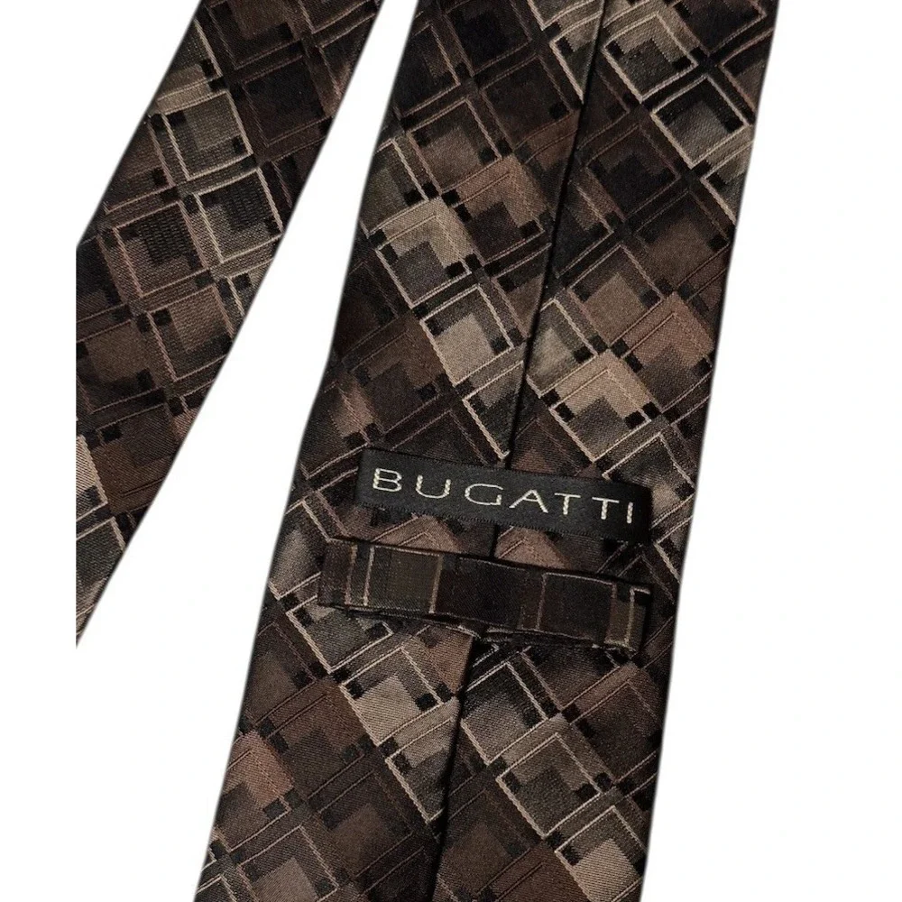 Bugatti Men's 100 % Silk Tie Brown Necktie Geometric 58